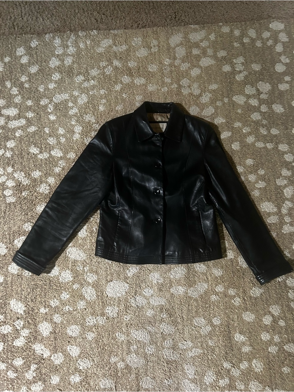 Enzo Angiolini Black Leather Button-Front Jacket